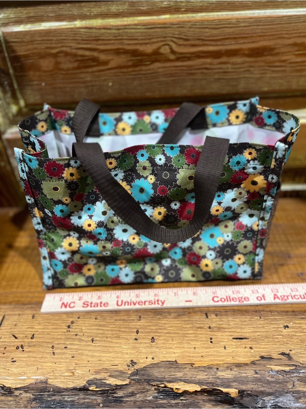 thirty-one Floral Tote Bag in Brown, Turquoise, Red, Yellow